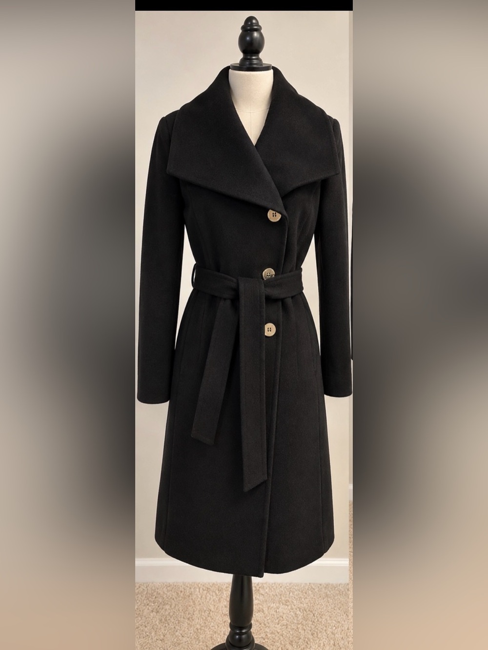 *EUC* MICHAEL Michael Kors Black Wool Blend Belted Coat XXS